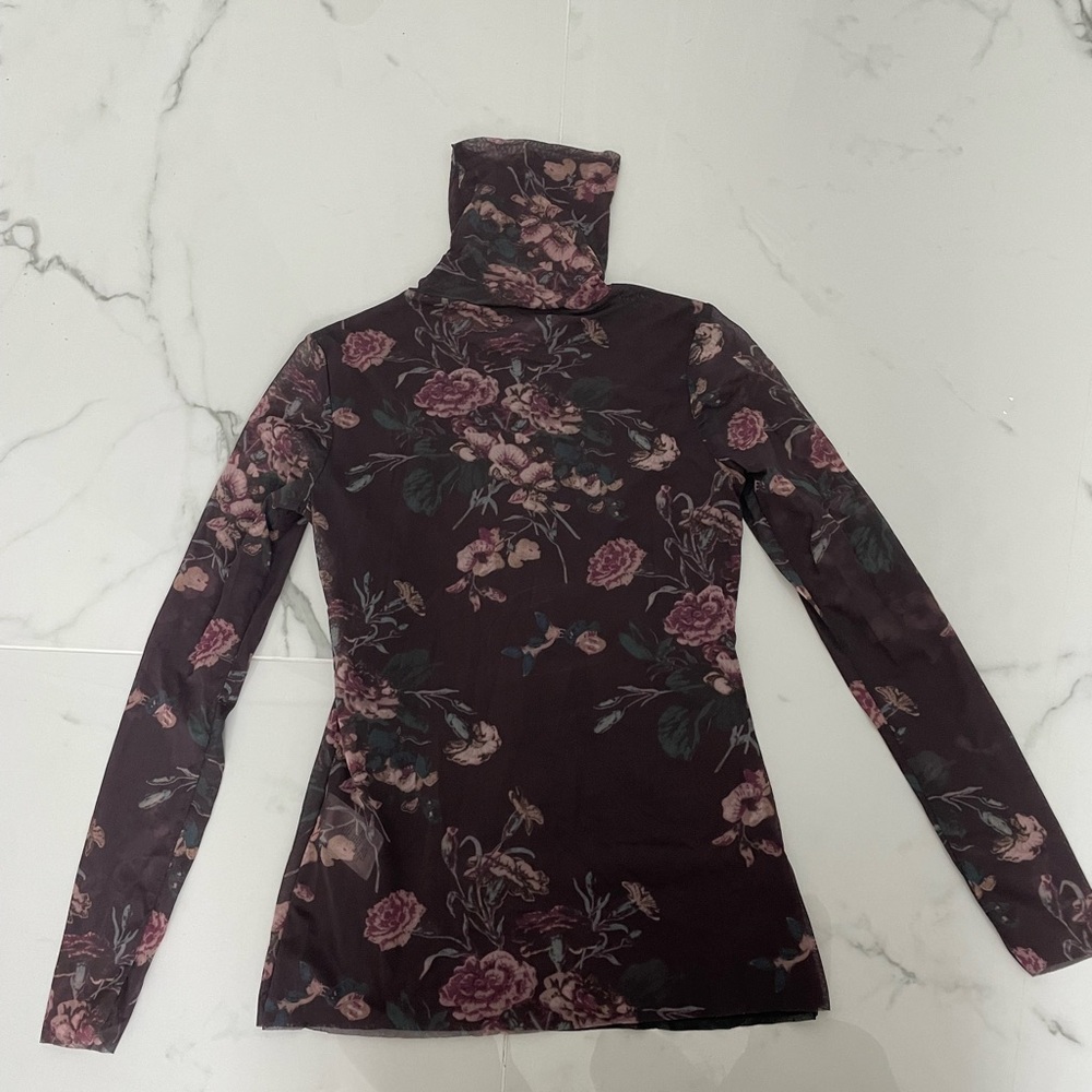 Ganni Mesh Floral Turtle Neck